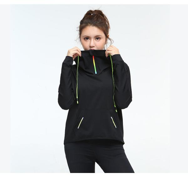 black 3/4 Zipper Up Collar Women'S Sports Hoodie 250g Cuff design