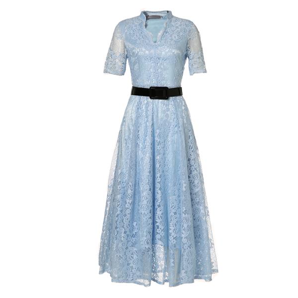 Black wholesale Belted Lace Dress for Women Clothing with zipper