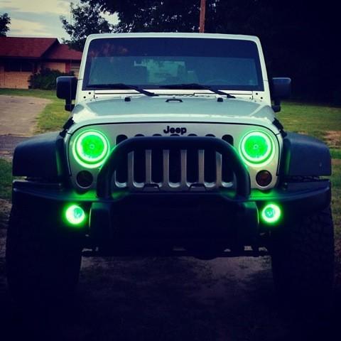 7 Inch Round RGB Halo Car Lights Bluetooth Control Headlights High / Low Beam For Driving Light