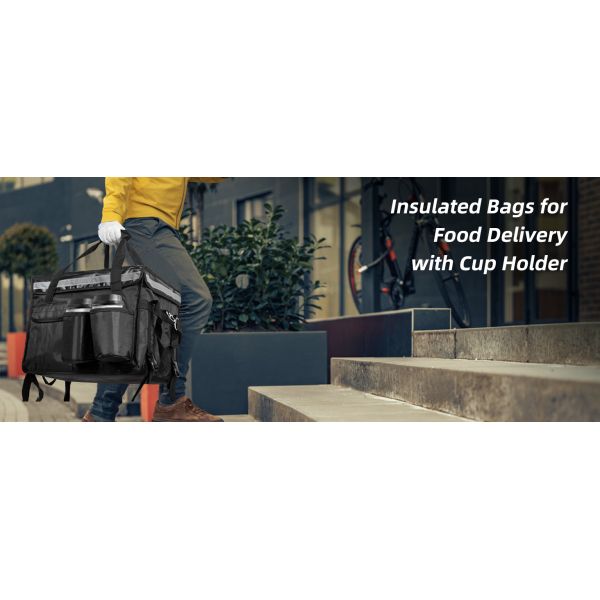 Insulated Bags For Food Delivery With Cup Holder Waterproof Shoulder Backpack Food Delivery Bag Take Away Delivery Bags with Custom logo Lunch Bag Picnic Tote Cooler Bag