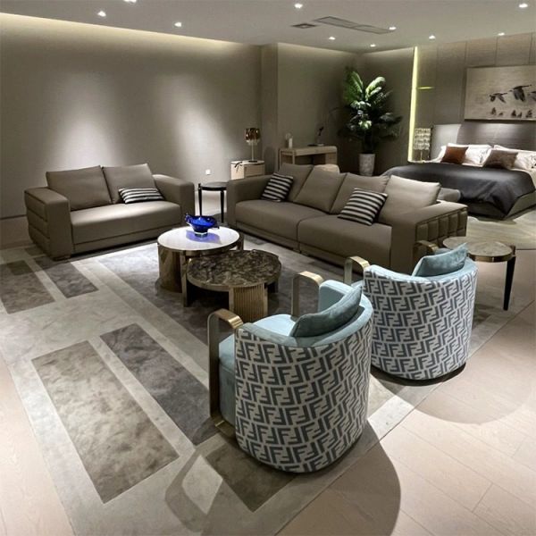 Contemporary Light Luxury Sectional Living Room Sofa Set High-end Villa Leather Sofas Furniture