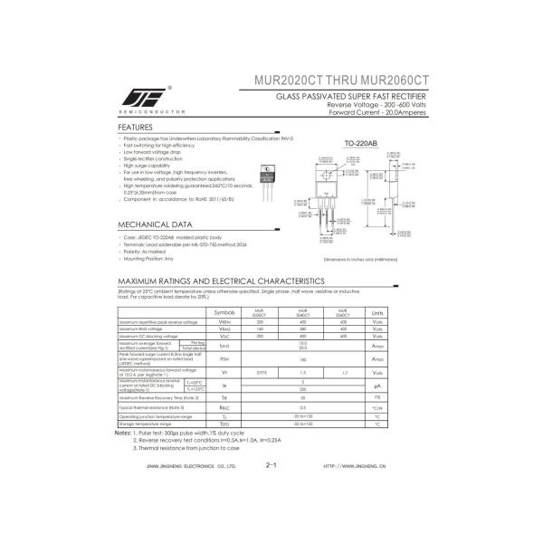 MUR2020CT/MUR2030CT/MUR2040CT/MUR2060CT Silicon Super Fast Rectifier Diode TO-220AB