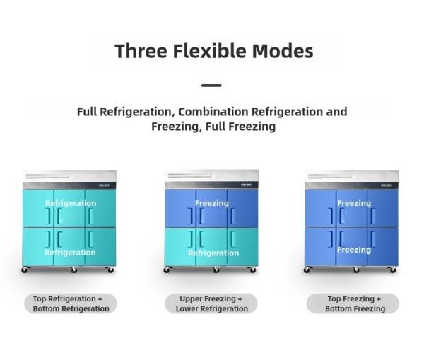 Double-Temperature Stainless Steel Kitchen Storage Freezer with 6-Door Upright Design
