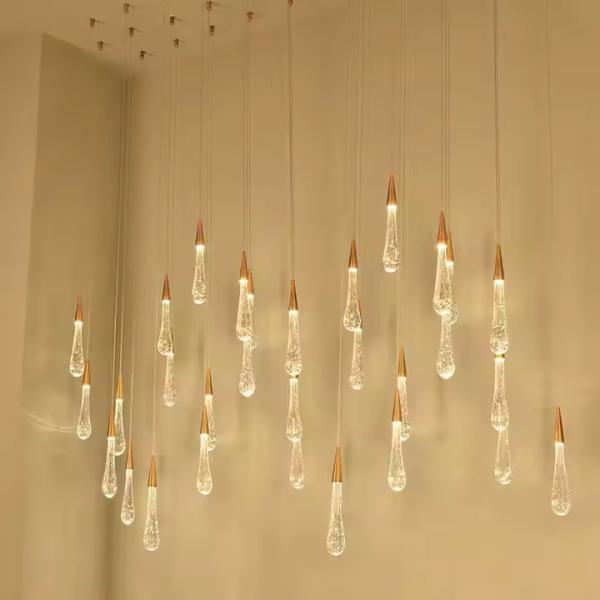 Escalão Sala de estar Decoração interior Cristal de água gota Luz candelabro