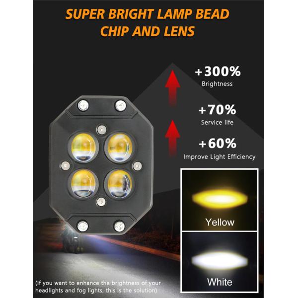 Square White Yellow 4 Beam Aluminum Universal LED Motorcycle Spot Lights