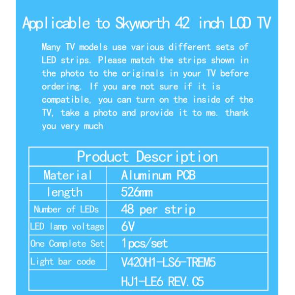 42 дюймовый фонарик Skyworth для V420H1-LS6-TREM5 TX-L42E6E TX-42AS600E TX-42AS600B TX-42AS600EW
