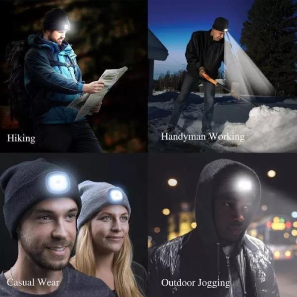 Factory Price LED Lighted Beanie Cap Hip Hop Men Knit Hat Winter Warm Hunting Camping Running Hat Gifts For Woman Man