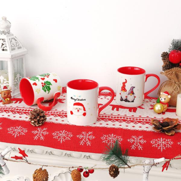 400ml Ceramic Coffee Cups , Porcelain Christmas Mugs With Cute Santa Claus Pattern
