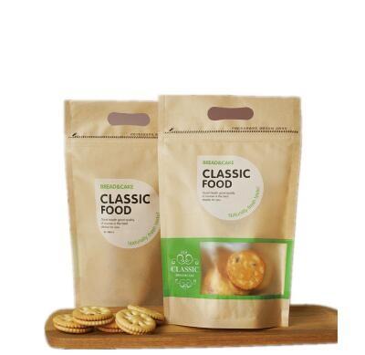 Zipper lock Kraft paper Stand up Dry Food bag with Window to packing dried fruit