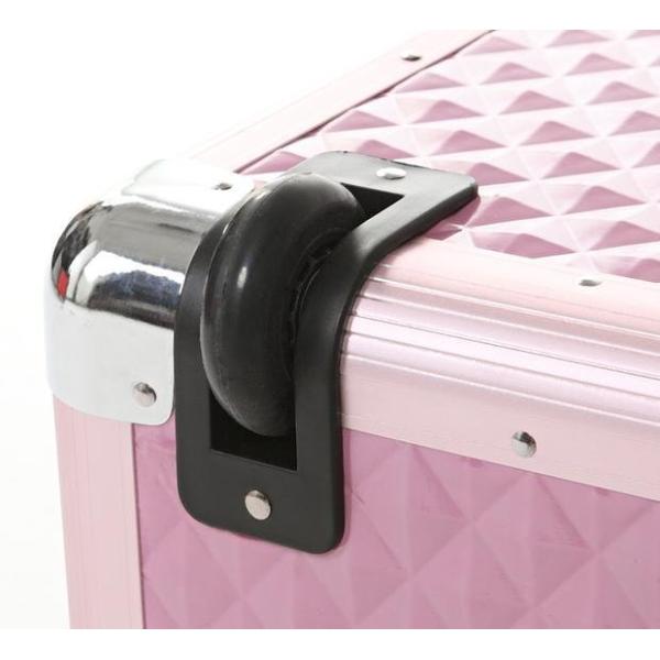 Розовый алюминиевый случай красоты с 2 ручками свертывая косметический случай для перемещения