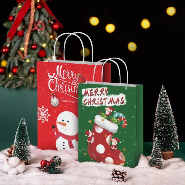 Custom Logo Accepted FSC Certified Kraft Paper Bag for Sustainable Christmas Shopping
