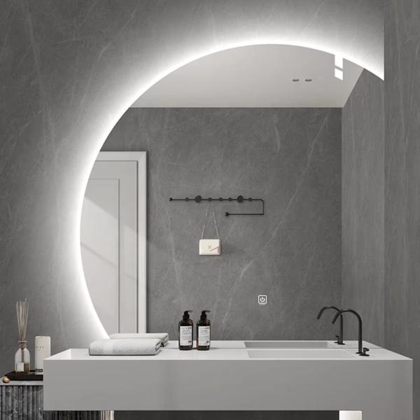 Smart Half Moon Bathroom Wall Mirror , LED Illuminated Semi Circle Bathroom Mirror