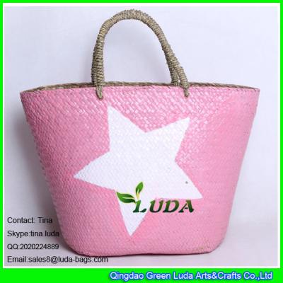 LUDA frech straw bag pink color painted star seagrass straw bag