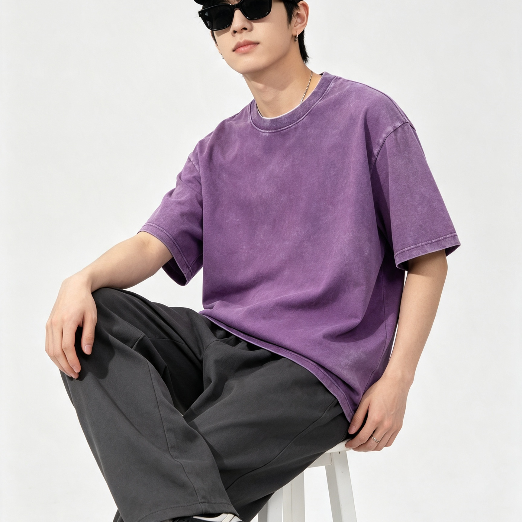 Vintage Washed Sand Wash T Shirt Relaxed Solid Color Polo Shirts Multi Color