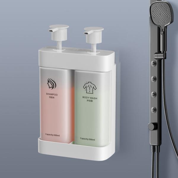 Wall-Mounted Double Head Soap Dispenser with 500ml × 2 Transparent Bottles Made of Durable ABS Plastic