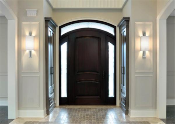 Durable Interior Solid Wood Doors Customized Size / Color With Tempered Glass