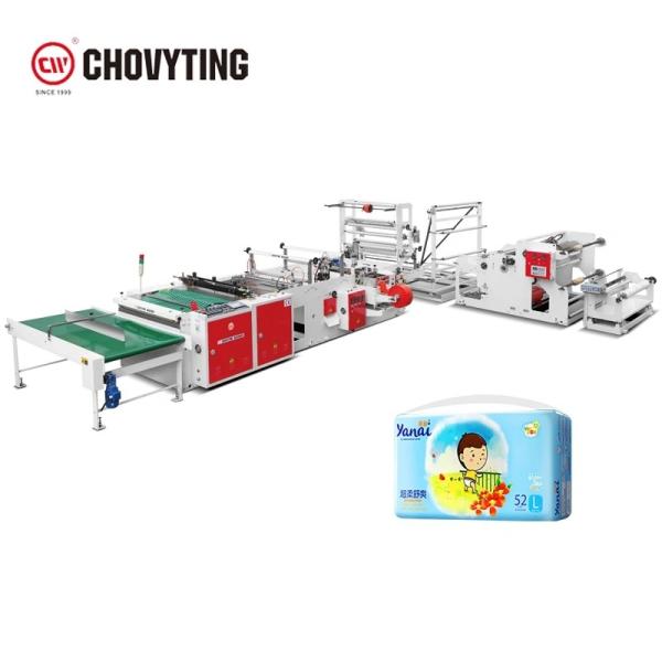 CE approved HDPE LDPE plastic folded draw tape Pampers diaper bag making machine