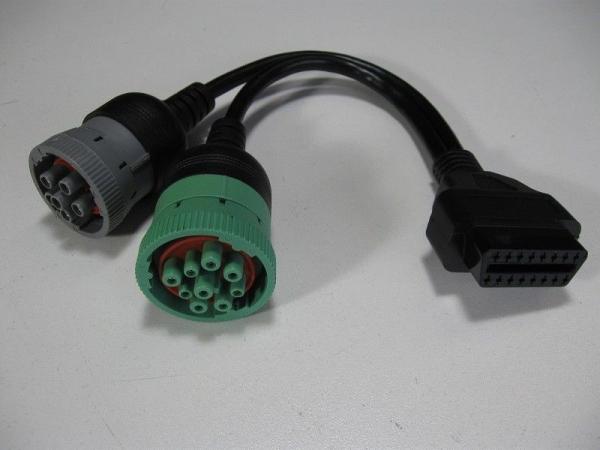 OBD2 OBDII Female to Green Deutsch 9-Pin J1939 Female and 6-Pin J1708 Female Y Cable
