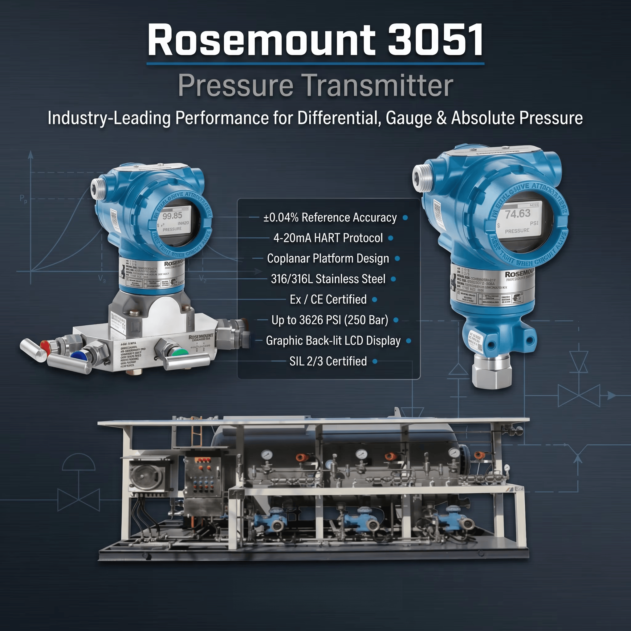 New Rose-mount. 3051 Smart HART Differential Pressure Gauge Intelligent Pressure Transmitter
