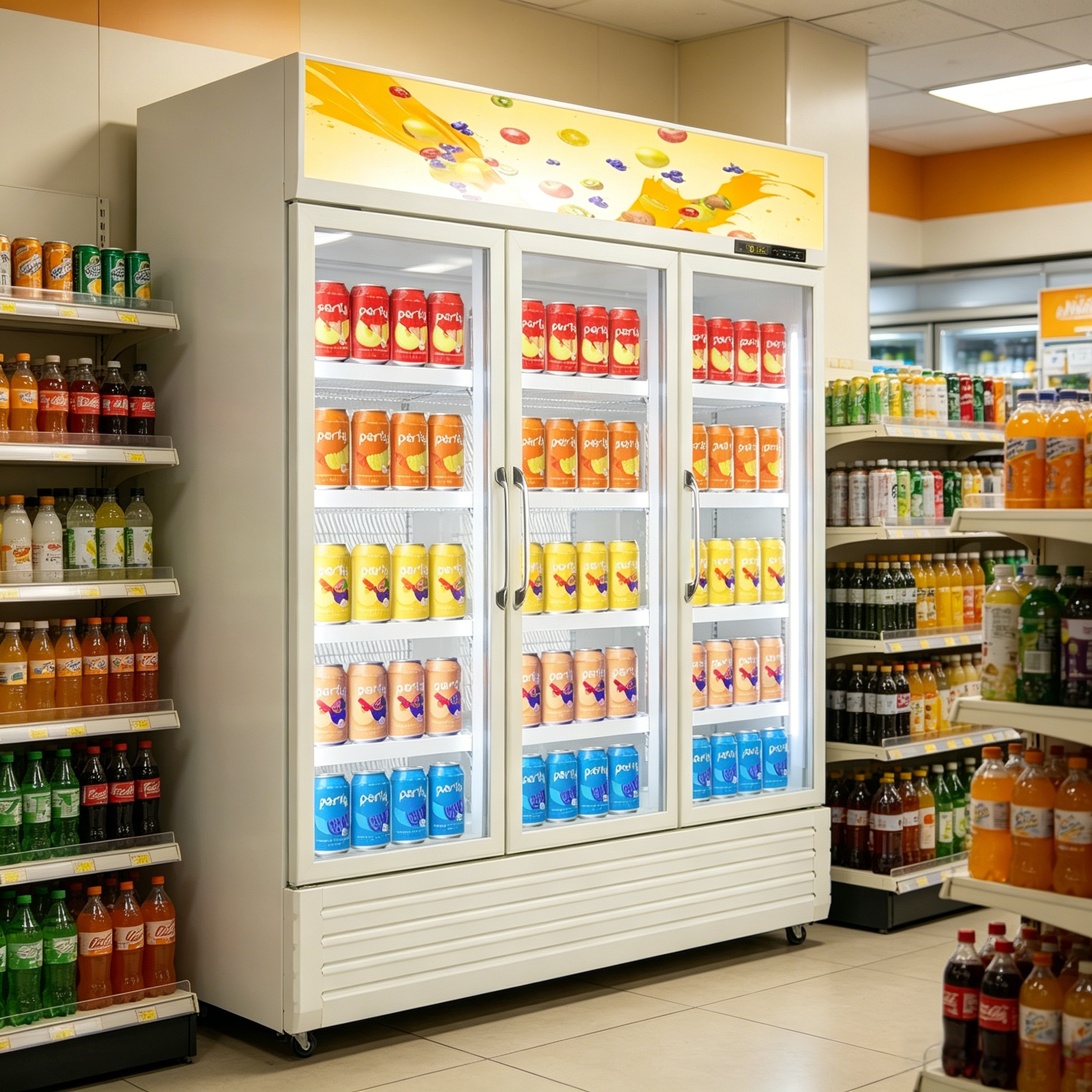 Three Glass Door Refrigerator with Natural Defrosting and R290a Refrigerant for Safe Storage