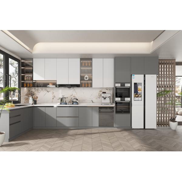 Set Indoor Kitchen Cabinets Gloss L Shaped Modern Modular Price Gray  Furniture