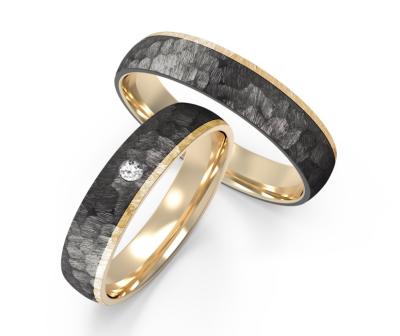Anneaux pour hommes en titane noir métallique rond incrusté en zircon avec anneau intérieur en or K