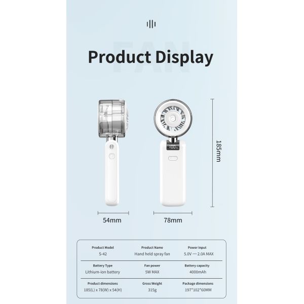 S42 Portable Fans Handheld With 4000mah Rechargeable Battery Fan