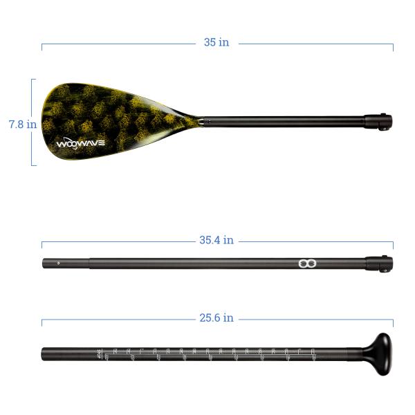 Black/Yellow 3-pieces Carbon Fiber SUP Paddle Woowave Adjustable for Boat