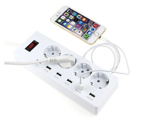 250V 4000W French Plug Electrical Extension Cord With USB Smart Sockets