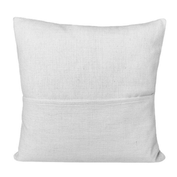 Funda de almohada de lino estampada DIY con bolsillo, fundas de almohada de lino con bolsillo en blanco para sublimación