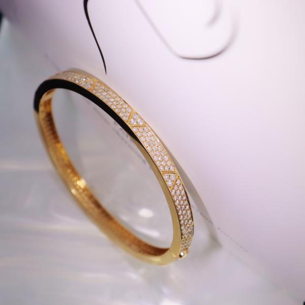 Women's Classic Geometric Triangle Band with Micro Paved Diamond 10K 14K 18K Gold Iced Out Bling Bangle for Wedding and Party