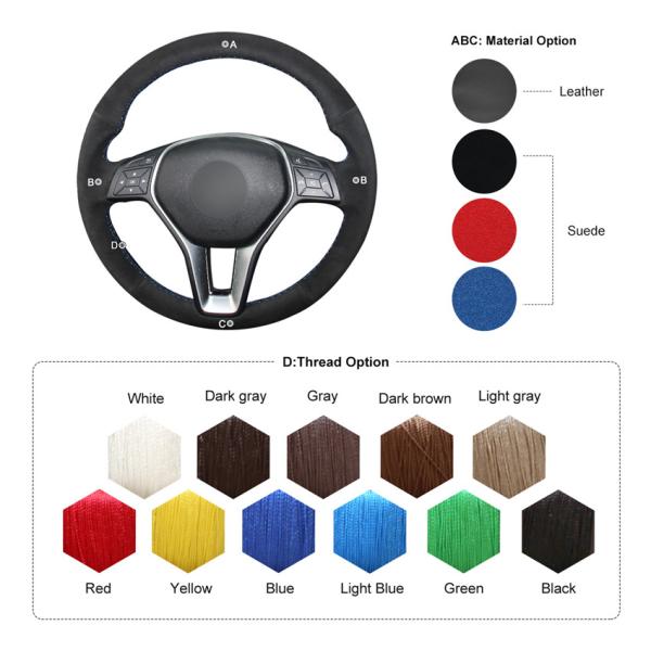 Suede Black Custom Steering Wheel Cover For Mercedes Benz A GLA C CLA Class 2013-2016