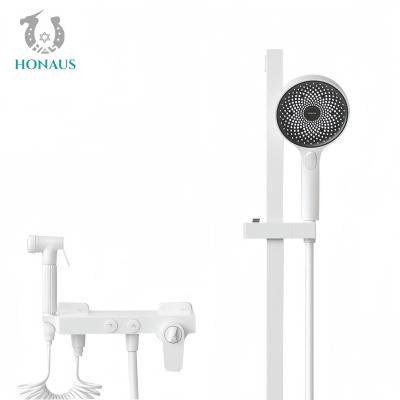 Light Exposed Valve Showers Three Handles Premium Brass Pressurized Spray Gun White