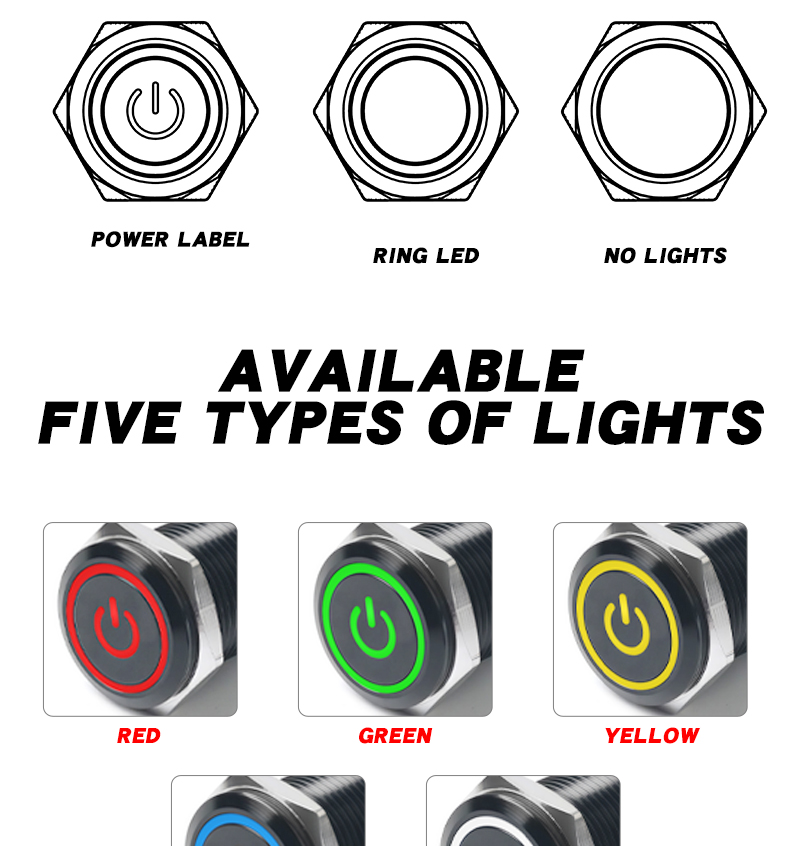 19mm LED Momentary Metal Push Button Switch with Connector Power Symbol Illumination on off Switch Welding