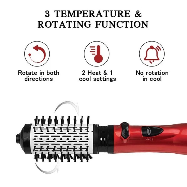Electric 3-in-1 Hot Air Styler & Rotating Hair Dryer with Negative Ionic Technology for Dry Hair Curls & Straightens Hotel Use