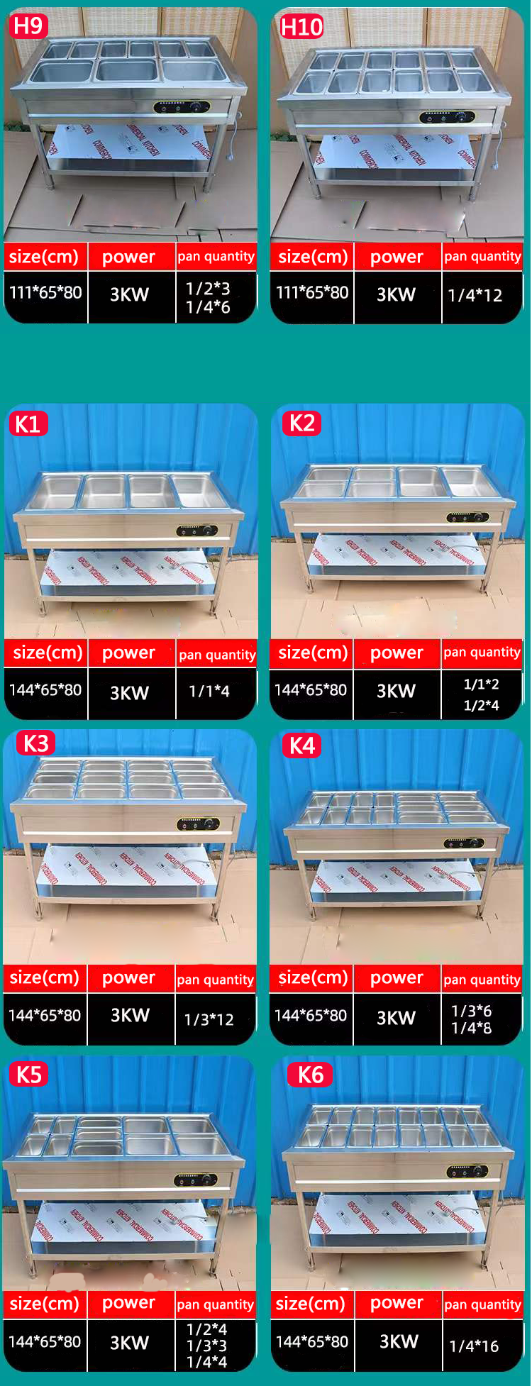 Rectangular Bain Marie Electric Food Warmer 150L 3 Pan Bain Marie