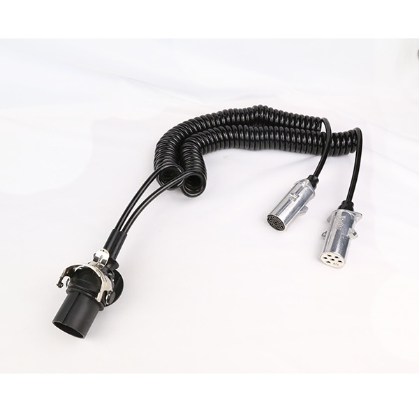 Adaptor Cable with Metal Plug 15 pin to 2*7 pin Coiled Trailer Cable