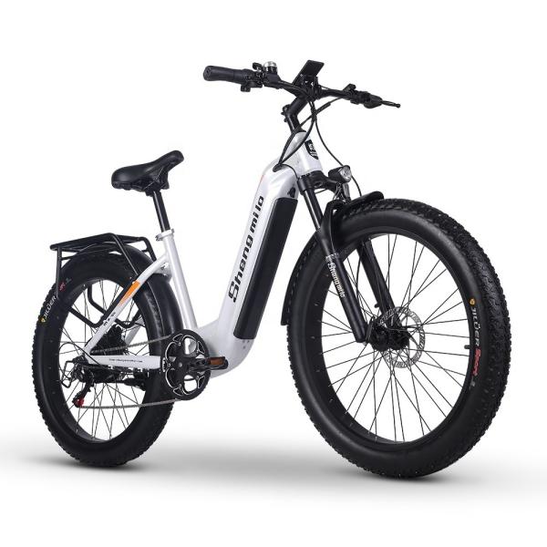 White 26 inch Electric Fat Tire Bike 7 Speed 48V 500W 17.5Ah Lithium Battery