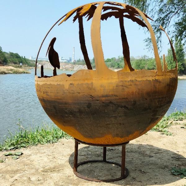 corten Esfera de aço exterior madeira fogo poço jardim laser corte bola de fogo