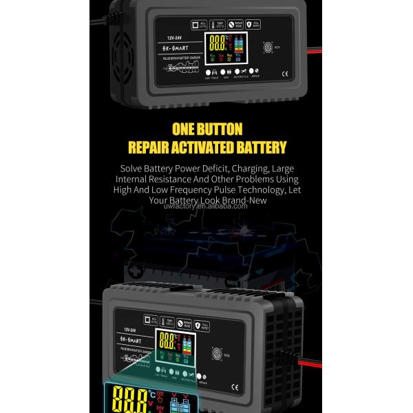 90% Charging Efficiency FCP Function 12V 24V 20A 10A Automatic Lead Acid Battery Charger Auto Motorcycle Intelligent Repair Charger