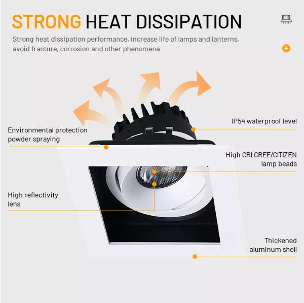 Квадрат формирует анти- УДАР Downlight СИД слепимости 7W с регулируемым углом пучка
