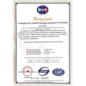 Changzhou Xianfei Packing Equipment Technology Co., Ltd. Сертификации