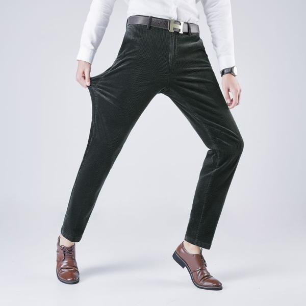 Regular Fit Drawstring Closure Corduroy Dress Pants for Men's Professional Look
