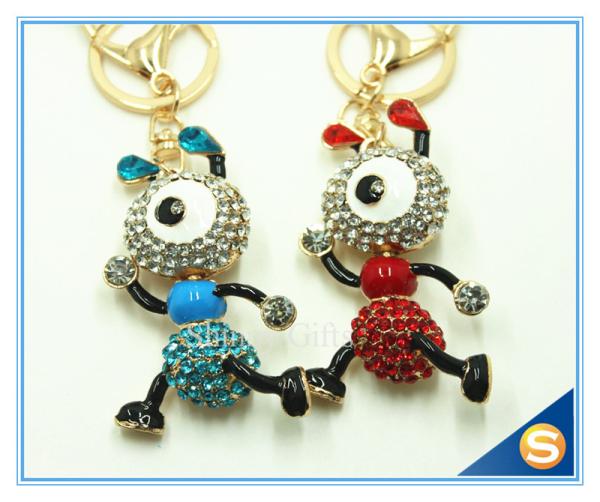 Customized Gold Plated Insect Keyring Blue And Red Ant Rhinestone Crystal Metal Key Chain