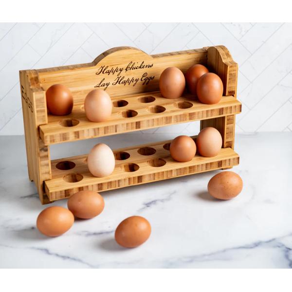 Eco-Friendly Bamboo Rustic Wooden Egg Holder for Fridge Burning or Custom Request