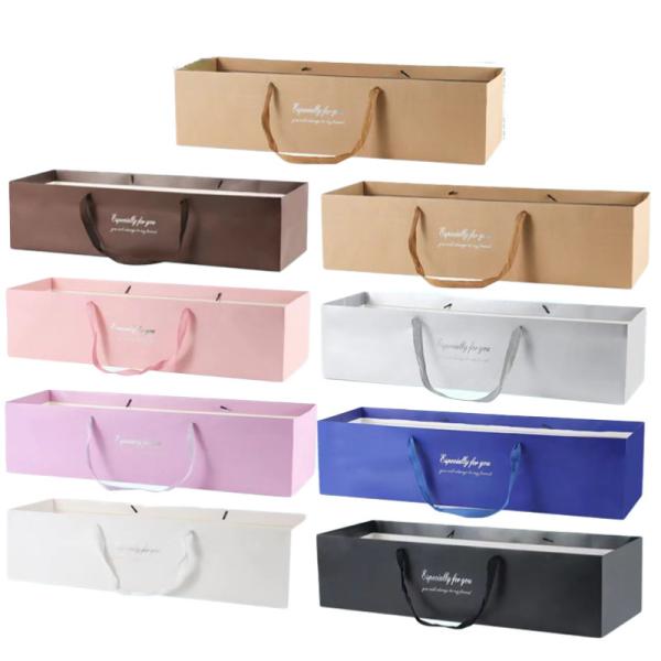 Gold Foil Flower Box Bags Premium Gift Packaging Luxe Gold Stamping Rectangular Carry Handle Design