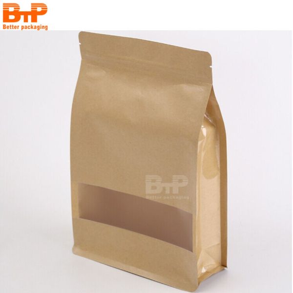 Customized Kraft Paper Stand up Pouch Bags, Resealable Bag with Transparent Window and Tear Notch for Multipurpose Storage