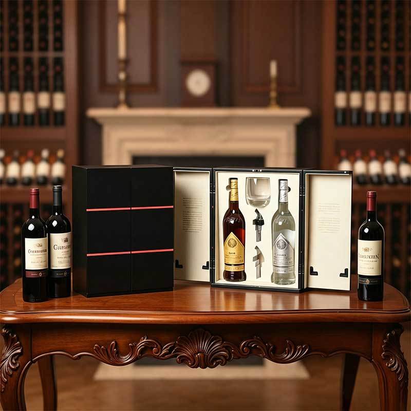 Luxurious Double‑Door Empty Wooden Wine Bottle Box, Custom Hardwood Wine Gift