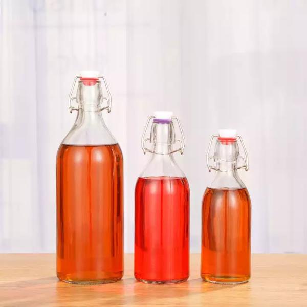 Round 600ml Glass Bottle With Stopper Caps Carafe Swing Top Beer Bottle Kombucha Bottle Beverage