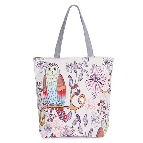 Floral Printed Womens Cartoon Canvas Bags Shopper Tote With Cotton Handle